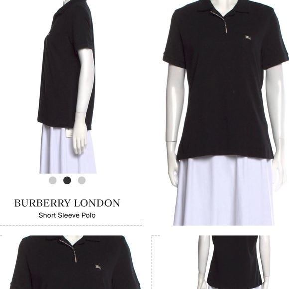 BURBERRY LONDON BLACK POLO WITH CHECK PLACKET EMBROIDERED WHITE LOGO SHIRT - Picture 15 of 16